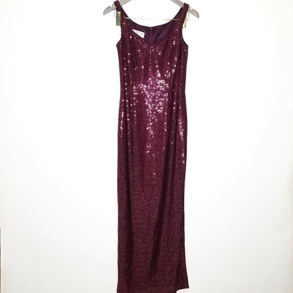 Jessica McClintock Sequin Maxi Dress Burgundy 5/6